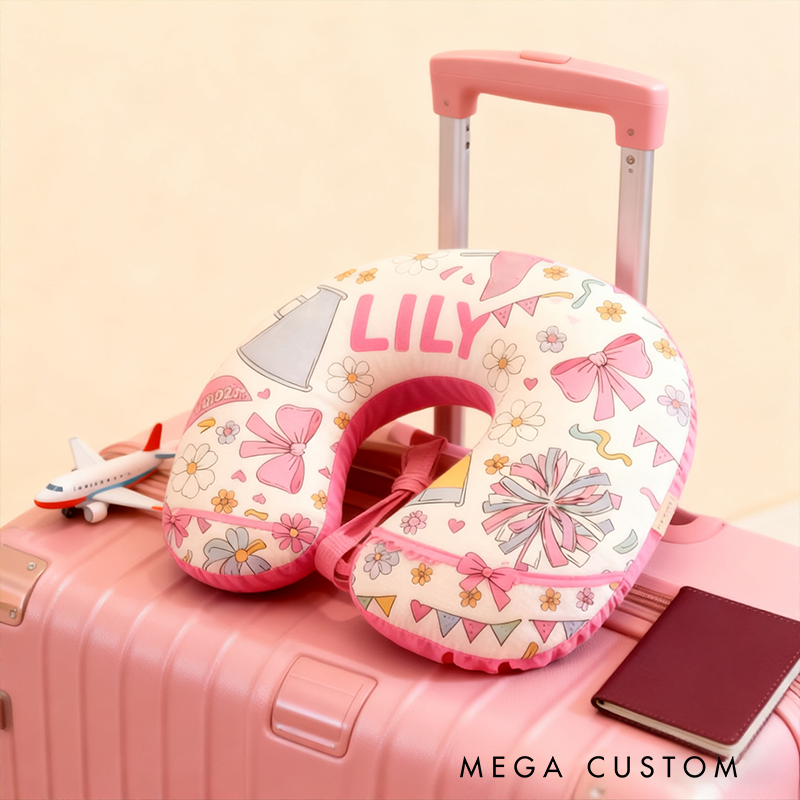 Personalized Cheerleader-Themed U-Shaped Pillow with Custom Name and Cute Design
