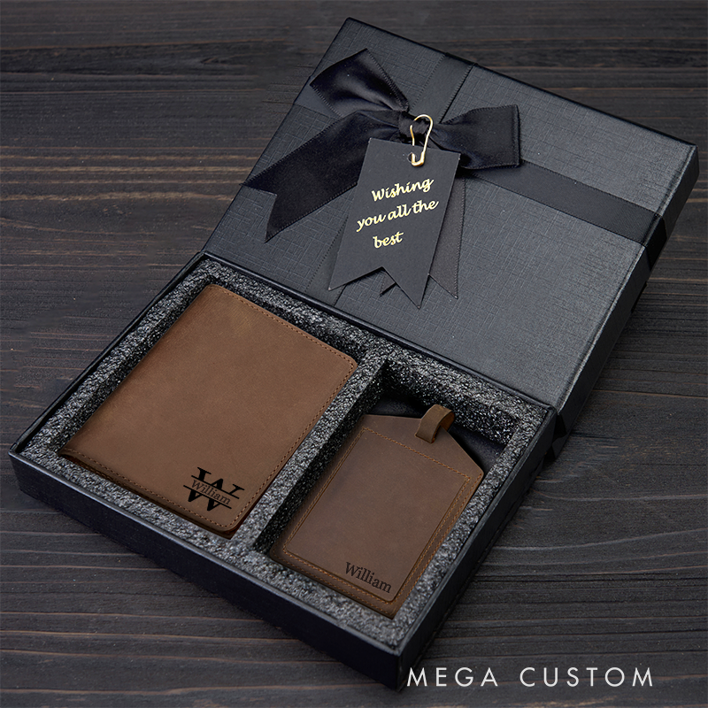 Personalized Leather Passport Cover and Luggage Tag Set Custom Passport Cover with Name Leather Luggage Tag Travel Gift Travel Accessories