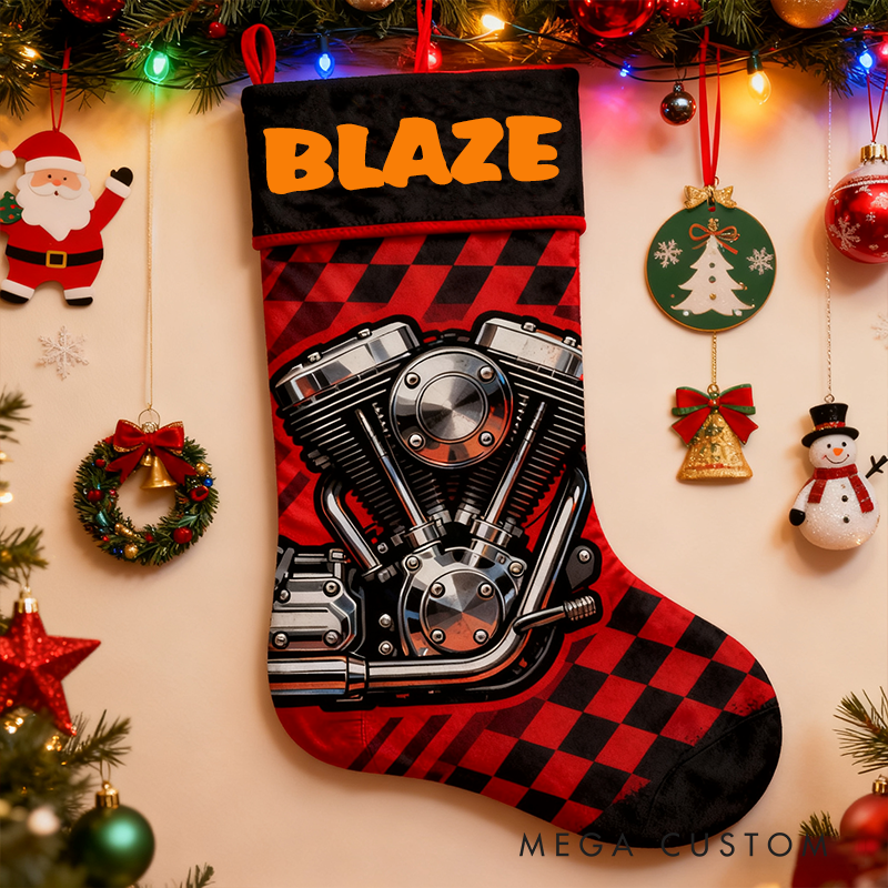 Personalized Motorcycle Engine Christmas Stocking for Enthusiasts Family Christmas Gifts Xmas Gift