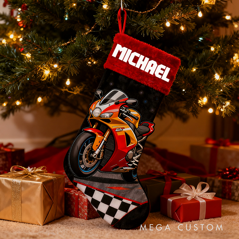 Personalized Motorcycle Engine Christmas Stocking for Enthusiasts Family Christmas Gifts Xmas Gift