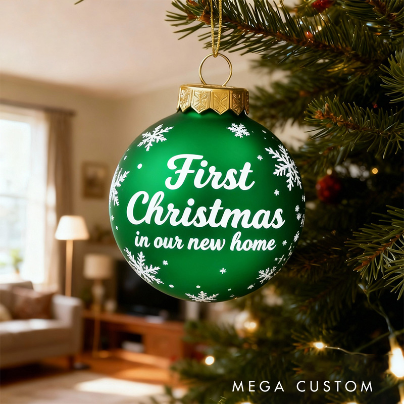 Personalized Christmas Ball Ornament First Christmas Ornament in Our New Home Red Holiday Decoration Custom Keepsake Gift for New Beginnings
