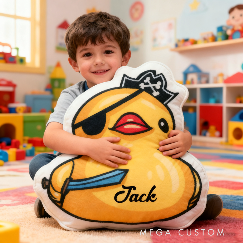Personalized Cartoon Pirate Little Yellow Duck with Name Graphic 3D Print Pillow Christmas Gift for Kids Birthday Gift