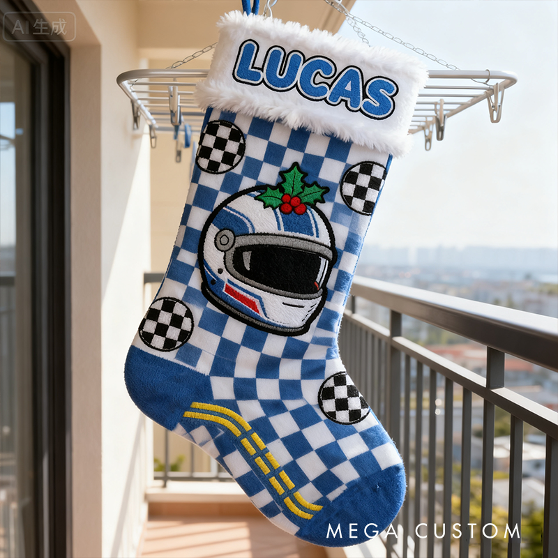 Personalized Racing Helmet Christmas Stocking for Speed Enthusiasts Family Christmas Gifts Xmas Gift