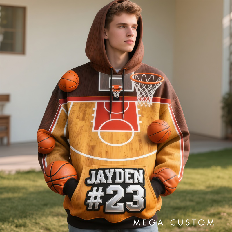 Personalized Basketball-Themed Hoodie with Custom Name and Number