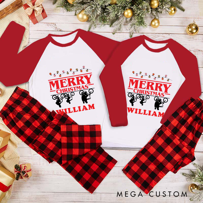 Personalized Merry Christmas Pajama Set Cycling Christmas Pajamas Bicycle Santa Pajamas Christmas Pajamas Matching Family Perfect for Holiday and Rider Riding Lover