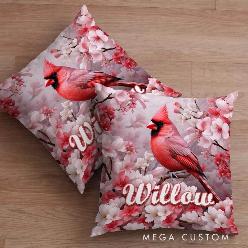 Personalized Cardinal Floral Pattern Throw Pillow Cover Graphic 3D Print with Name Memory Christmas Gift for Family Custom Double Sided Pillow