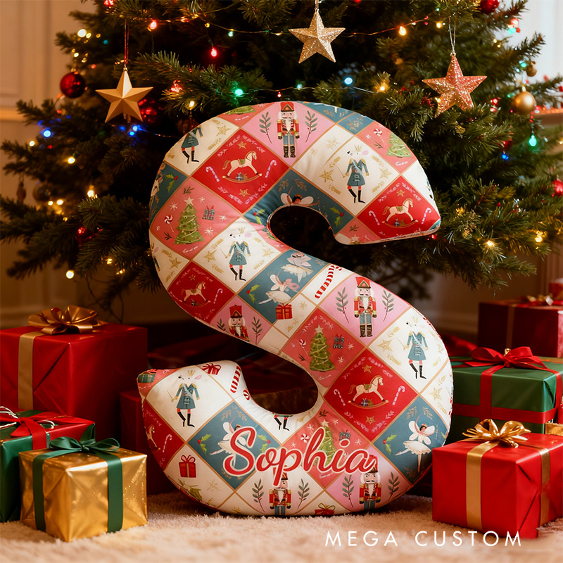 Personalized Nutcracker Fairy Ballet Alphabet Shaped Pillow for Dance Lovers Initial Pillow Christmas Gift for Kids