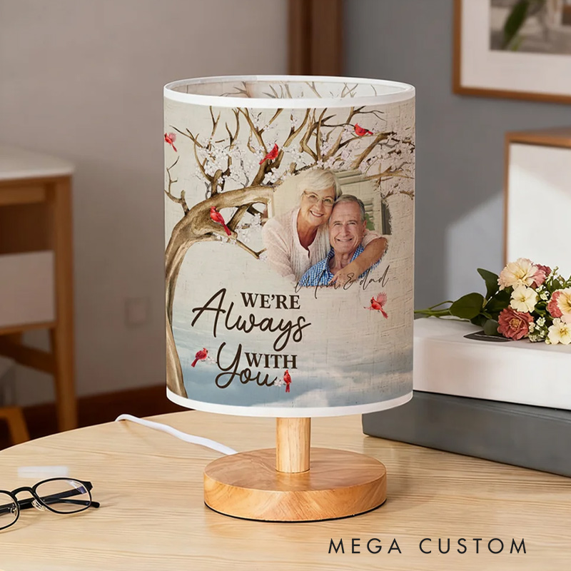 Personalized Cardinal Photo Flaxen Fabric Table Lamp with Name and Text Home Decor Christmas Memorial Gift for Family