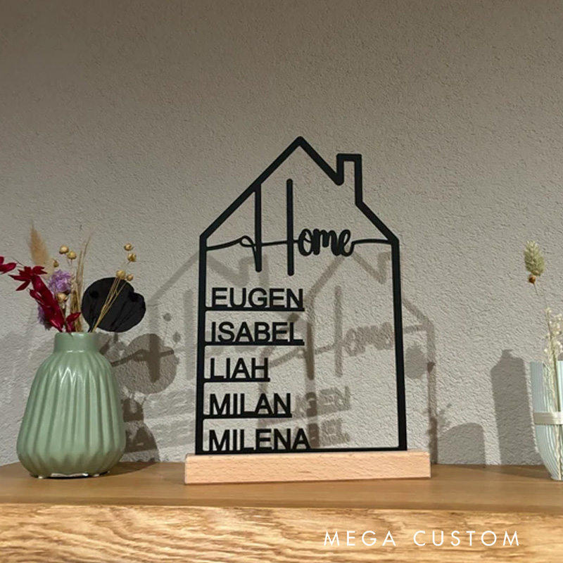 Personalized House with Name Made of Acrylic Glass or Wood Personalized Decoration Wall Housewarming Gift Door Sign Family Mother's Day