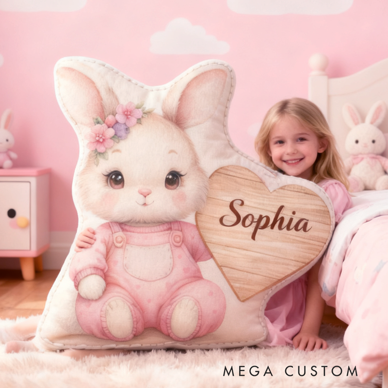 Personalized Cute Bunny with Name Graphic 3D Print Pillow Christmas Gift for Kids Birthday Gift