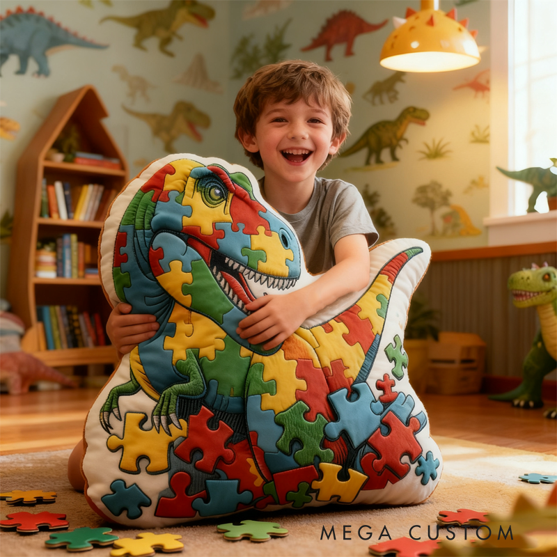 Personalized Puzzle Dinosaur with Name Graphic 3D Print Pillow Christmas Gift for Kids Birthday Gift