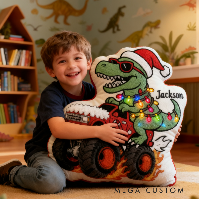 Personalized Christmas Dinosaur with Name Graphic 3D Print Pillow Christmas Gift for Kids Birthday Gift