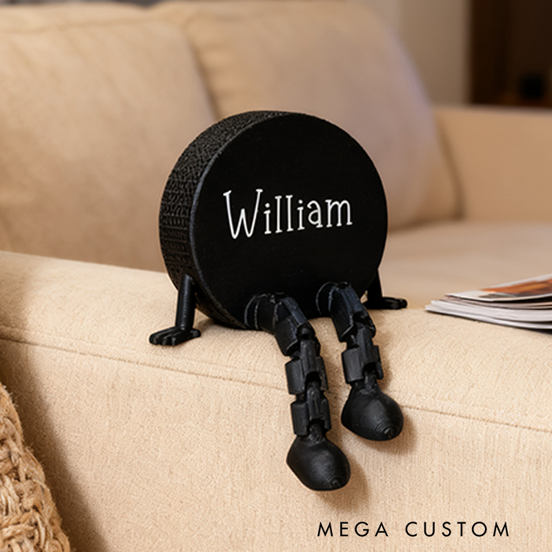 Personalized Hockey Puck Decor with Dangling Legs and Custom Name