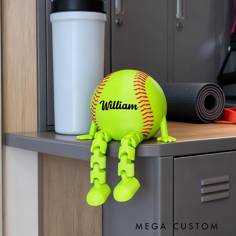 Personalized Softball Decor with Dangling Legs and Custom Name