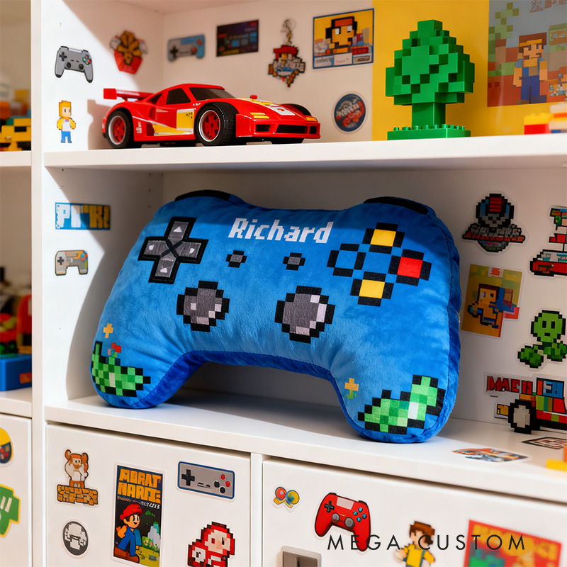Personalized Graphic 3D Print Pixel Style Game Controller Shaped Pillow for Game Lovers Plush Pillow Christmas Gift for Kids