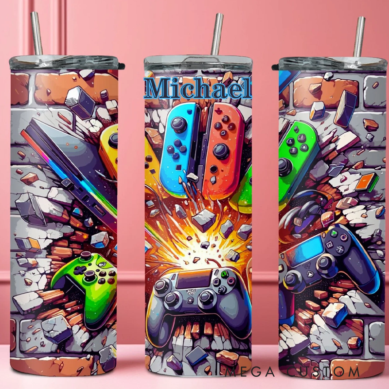 Personalized Gamer Tumbler 20oz Stainless Steel Video Game Gift for Him Geek Boyfriend