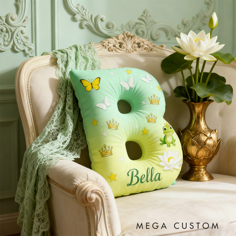 Personalized Graphic 3D Print Cartoon Frog And Love Tale Alphabet Shaped Pillow for Cartoon Lovers Initial Pillow Christmas Gift for Kids