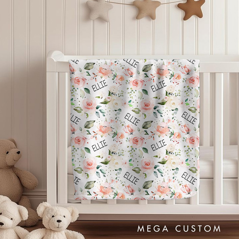 Personalized Pink Flower Throw Baby Blanket New Baby Gift Baby Shower Gift