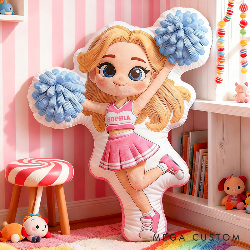 Personalized Adorable Cheerleading Pillow with Name and Outfit Design for Kids
