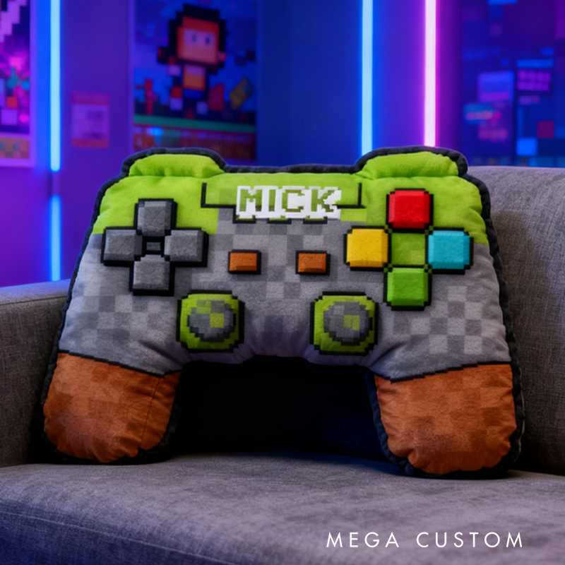 Personalized Pixelated Gaming Controller Pillow Custom Gamer Lover Pillow Gift for Game Geek