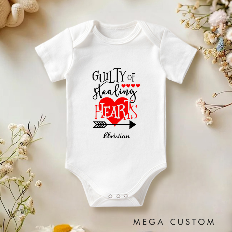 Personalized Guilty of Stealing Hearts Sweet and Cute Valentine Baby Onesie