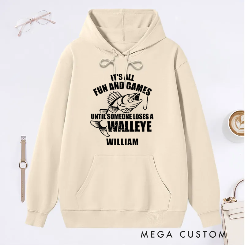 Personalized Fishing Hoodie Funny Walleye Fishing Hoodie Custom Name Sweatshirt Angler Humor Gift Perfect for Anglers and Humor Lovers 