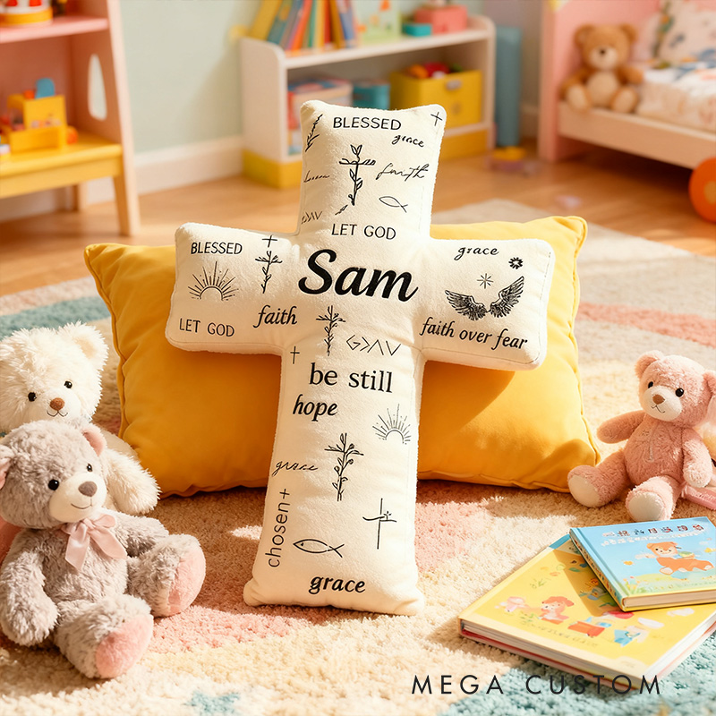 Personalized Faith over Fear Cross Pillow with Custom Name Home Decor Faith Hope Grace Cross Dove Pillow Religious Christian Gift