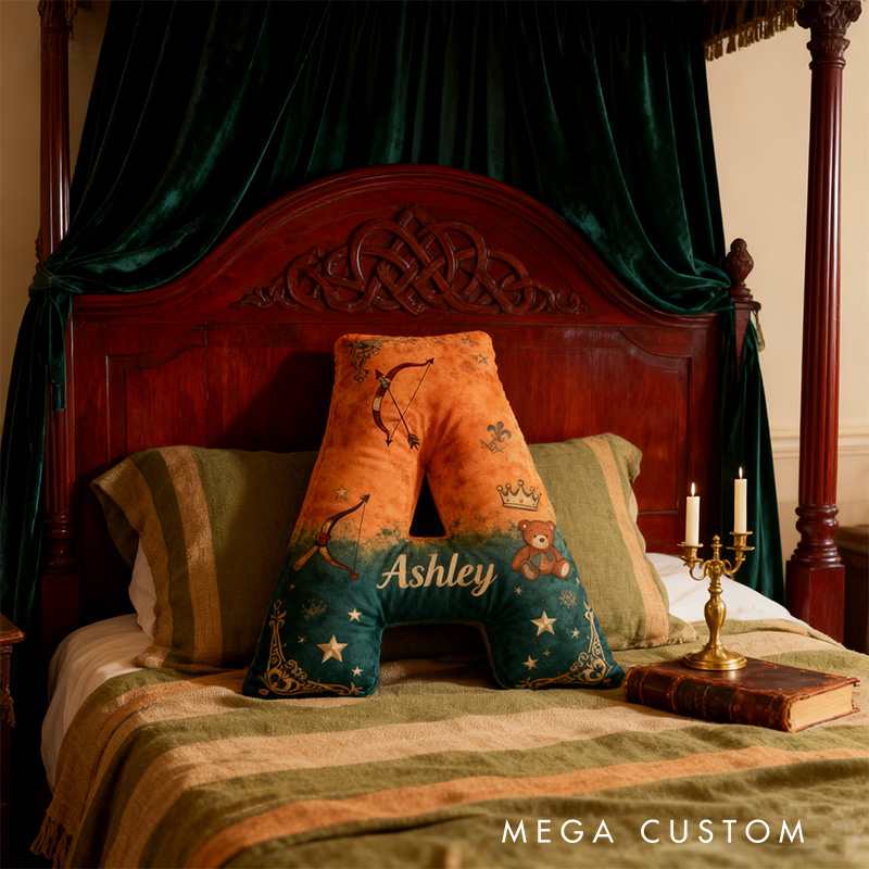 Personalized Graphic 3D Print Cartoon Medieval Princess Tale Alphabet Shaped Pillow for Cartoon Lovers Initial Pillow Christmas Gift for Kids