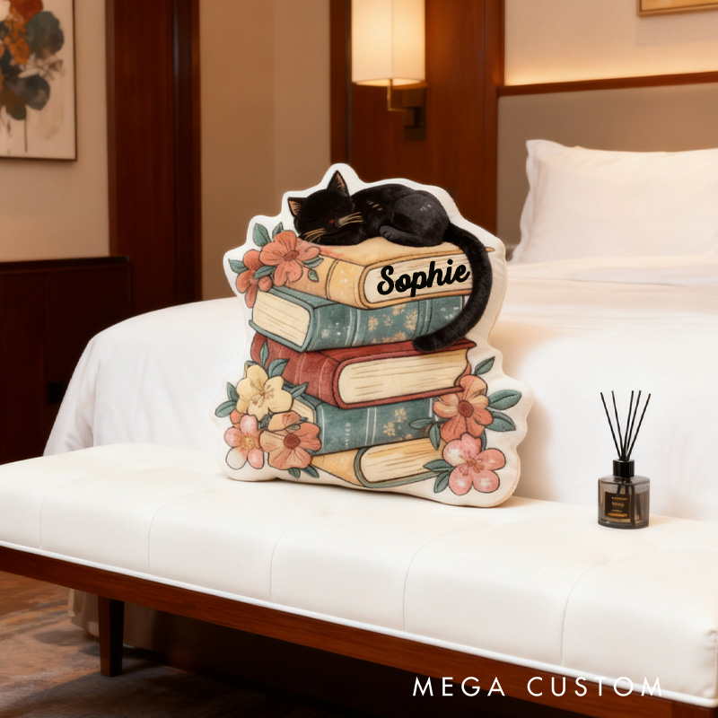 Personalized Floral Book Throw Pillow Fantasy Bookish Pillow with Name for Kids Boy Girl Gift for Reading Lover Pillow