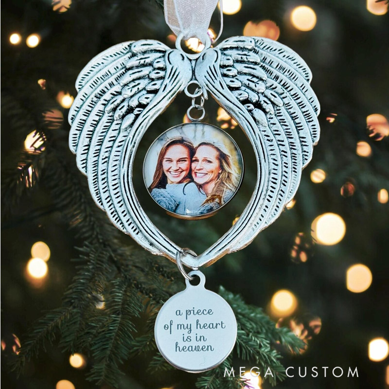 Personalized Photo Memorial Christmas Tree Charm Angel Wings Memorial Christmas ornament In Loving Memory Gift