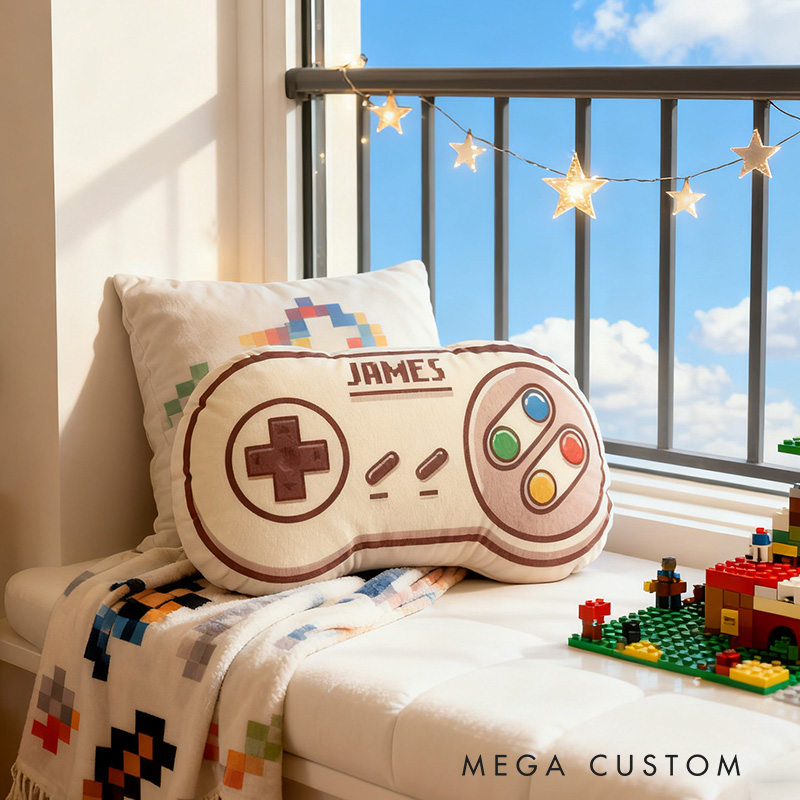 Personalized Graphic 3D Print Retro Style White Game Controller Shaped Pillow for Game Lovers Plush Pillow Christmas Gift for Kids