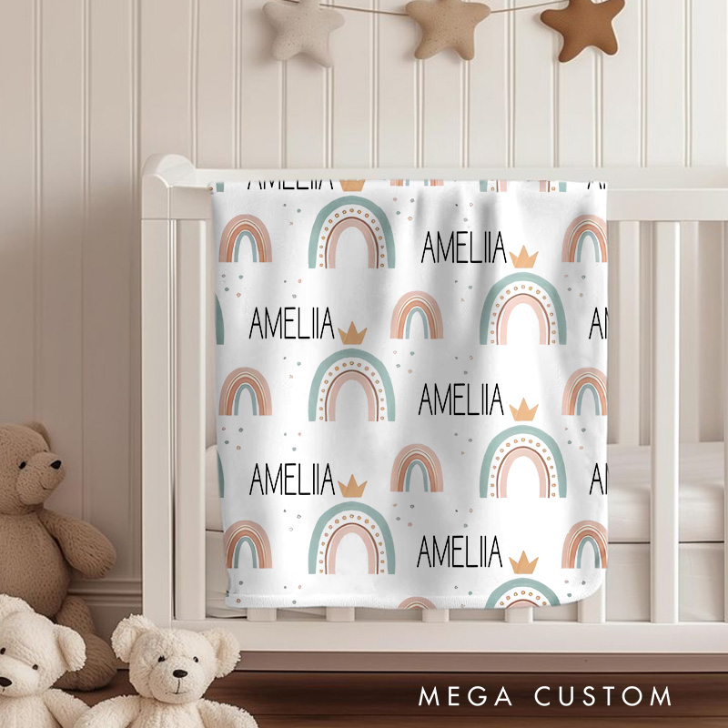 Personalized Baby Girl Blanket Baby Girl Retro Rainbow Blanket Baby Shower Gift