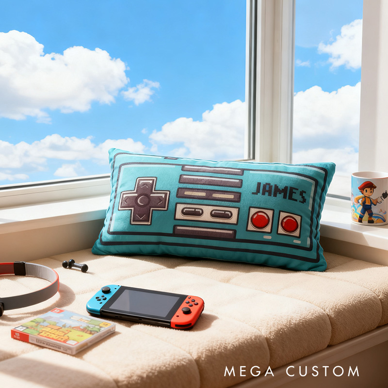 Personalized Graphic 3D Print Retro Style Blue Game Controller Shaped Pillow for Game Lovers Plush Pillow Christmas Gift for Kids