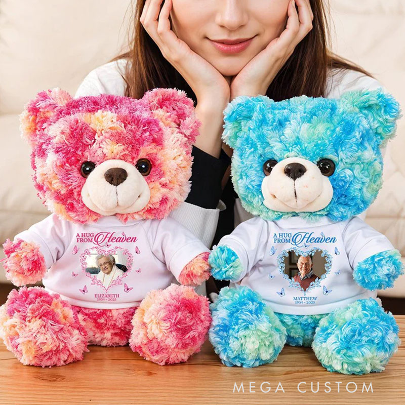 Personalized Teddy Bear with Photo Shirt Hug This Memorial Bear Heaven Sent Plush Soft Toy New Baby Memory Bunny Keepsake Condolence Gift