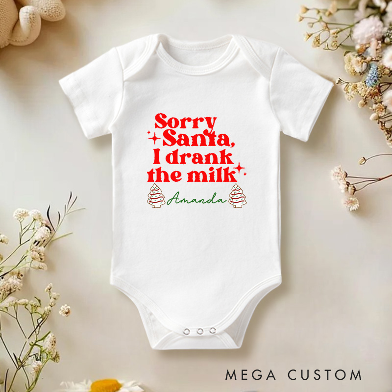 Personalized Sorry Santa I Drank the Milk Funny and Festive Christmas Baby Onesie