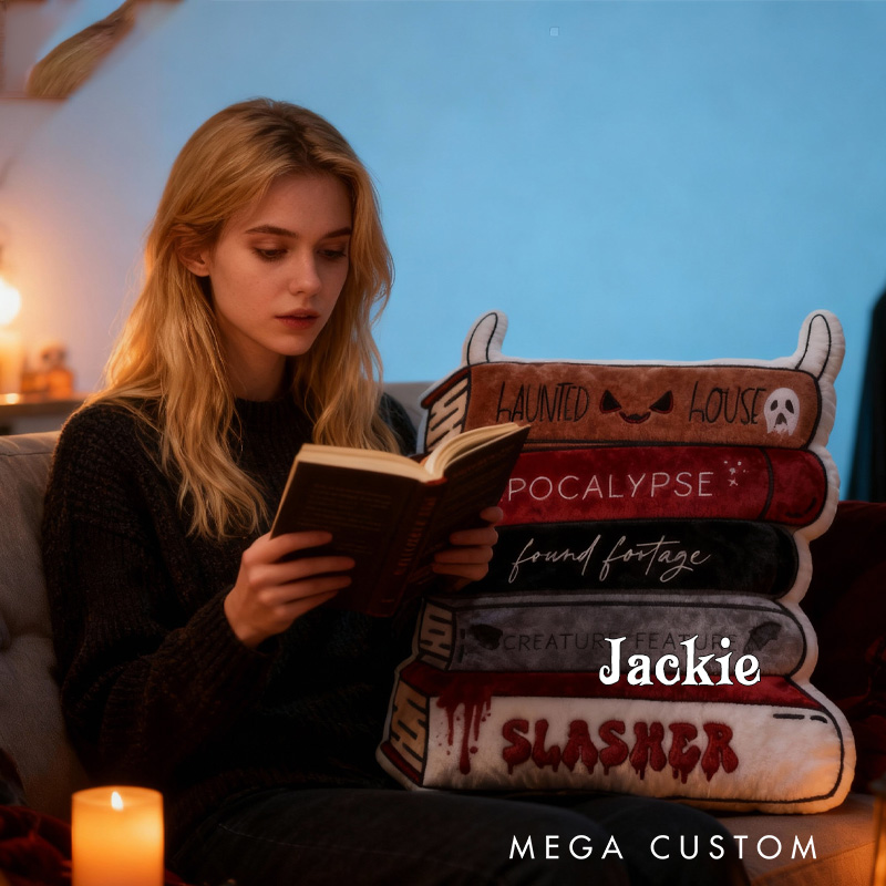 Personalized Horror Book Trope Stack Throw Pillow Dark Bookish Pillow Book Lover Pillow with Name for Reader Bookworm Gift for Reading Lover Pillow