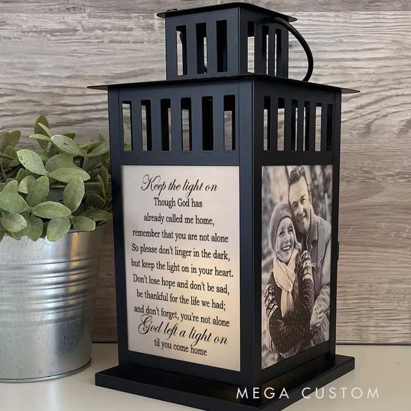 Personalized Memorial Lantern Keep the Light on Photo Lantern Memorial Candle Sympathy Lantern Remembrance Bereavement Gift for Loss of Loved One