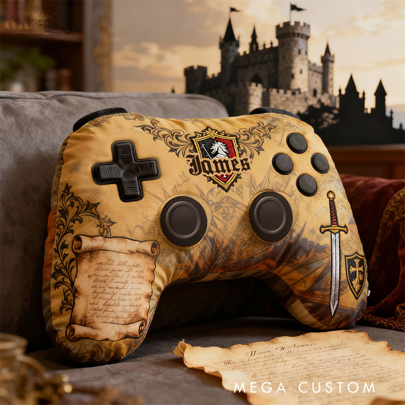 Personalized Graphic 3D Print Medieval Game Controller Shaped Pillow for Game Lovers Plush Pillow Christmas Gift for Kids