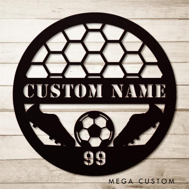 Personalized Metal Soccer Wall Decor with Custom Name and Jersey Number