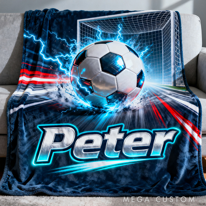 Personalized Soccer Blanket with Electrifying Goal Design and Custom Name for Fans and Players
