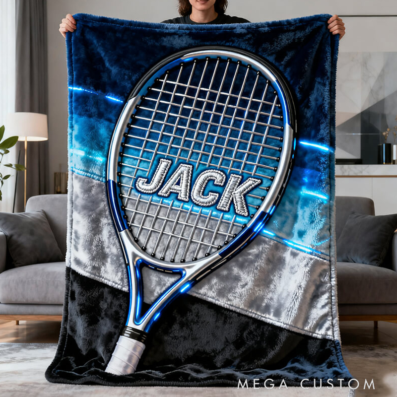 Personalized Tennis Blanket with Custom Name and Grass Court Design for Enthusiasts