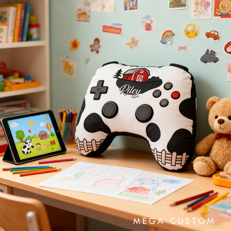 Personalized Graphic 3D Print Farming Game Controller Shaped Pillow for Game Lovers Plush Pillow Christmas Gift for Kids