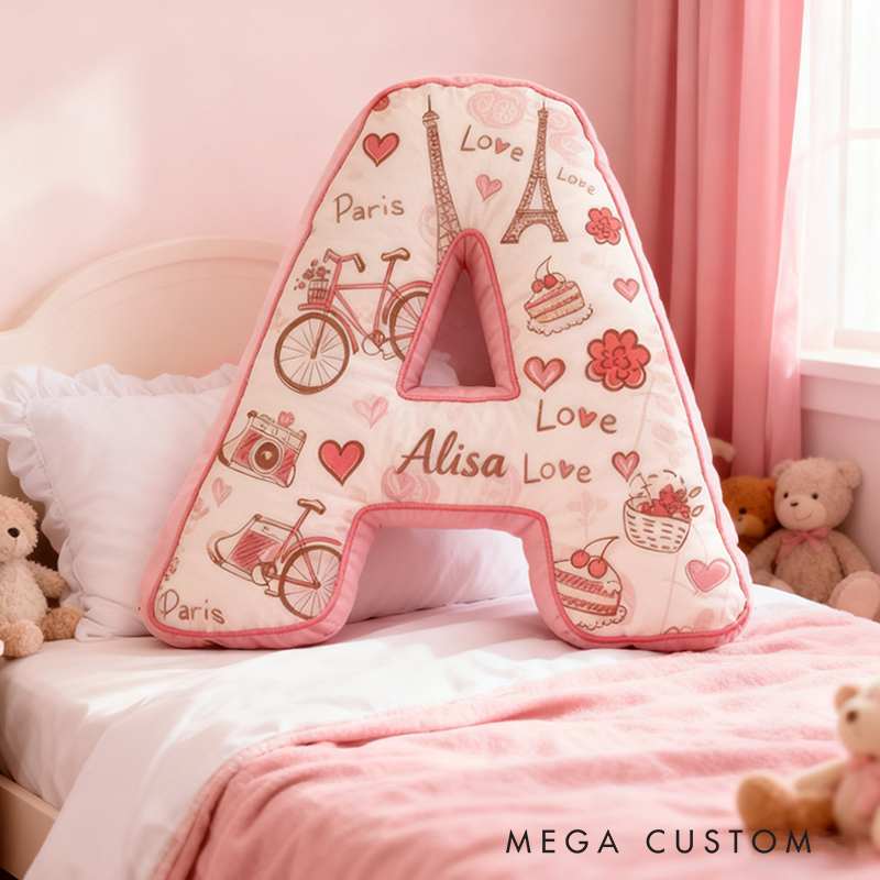 Personalized 26 Letters Christmas Gift Pink Pillow Romantic Pastel Design Graphic 3D Print Pillow for Kids