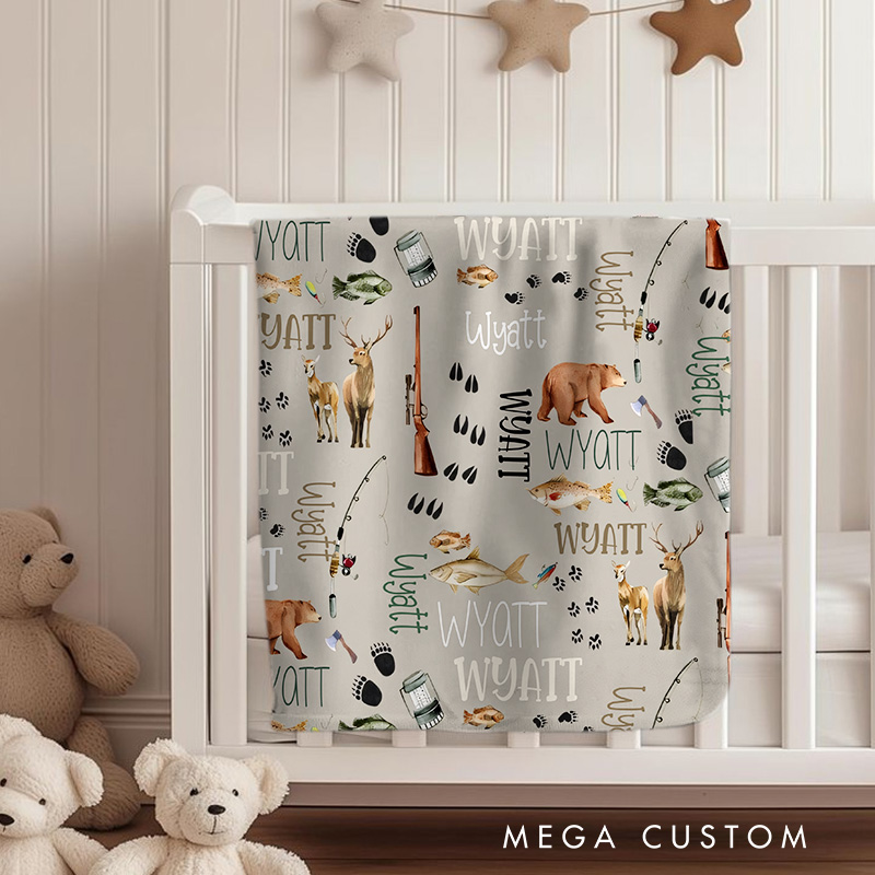 Personalized Hunting Fishing Baby Blanket Outdoors Bear Deer Blanket Hunting Baby Gift
