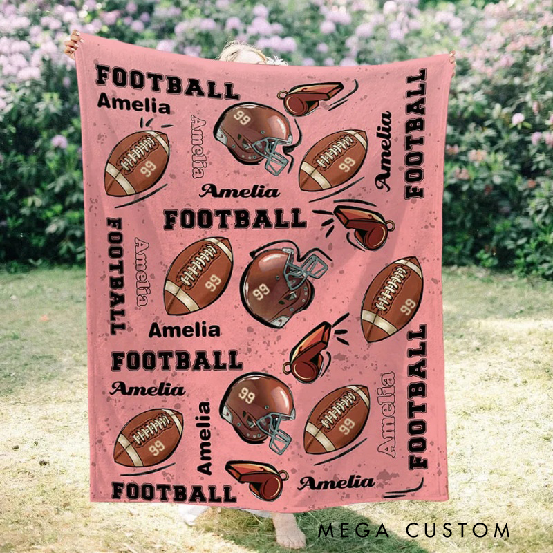 Personalized Football Themed Blanket with Custom Name and Jersey Number