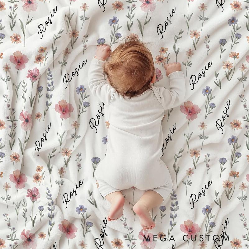 Personalized Wildflower Blanket Custom Name Blanket Gift for Kids Gardening Lovers Gift 