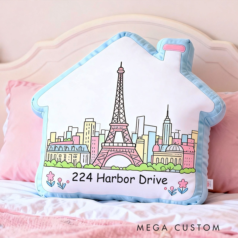 Personalized City Skyline Pillow House-Shaped Custom Address Bedroom Living Room Gift Decor Modern Skyline Holiday Keepsake