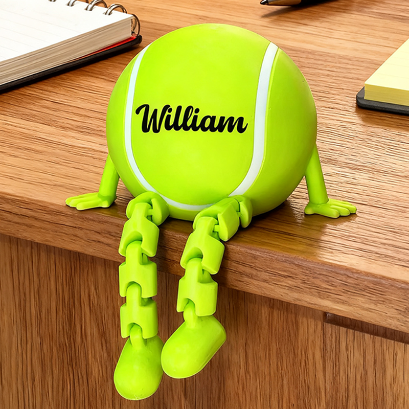 Personalized Tennis Ball Decor with Dangling Legs and Custom Name