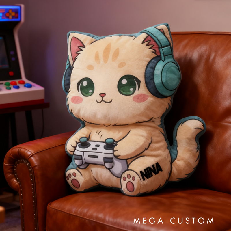 Personalized Cute Cat Gamer Pillow for Cat Lovers and Gamers Pillow Kawaii Funny Gamer Gift for Geek