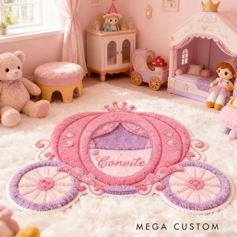 Personalized Cartoon Pink Pumpkin Carriage with Name Doormats Christmas Gift for Kids Birthday Gifts for Kids